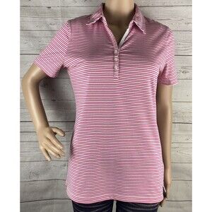 Abacus Polo Women's Medium Pink White Silver Striped Golf Shirt Short Sleeve Top